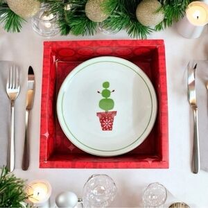VNTG 2006 STARBUCKS Christmas Holiday Plates Set of 4 Ceramic Snowman Tree Plate